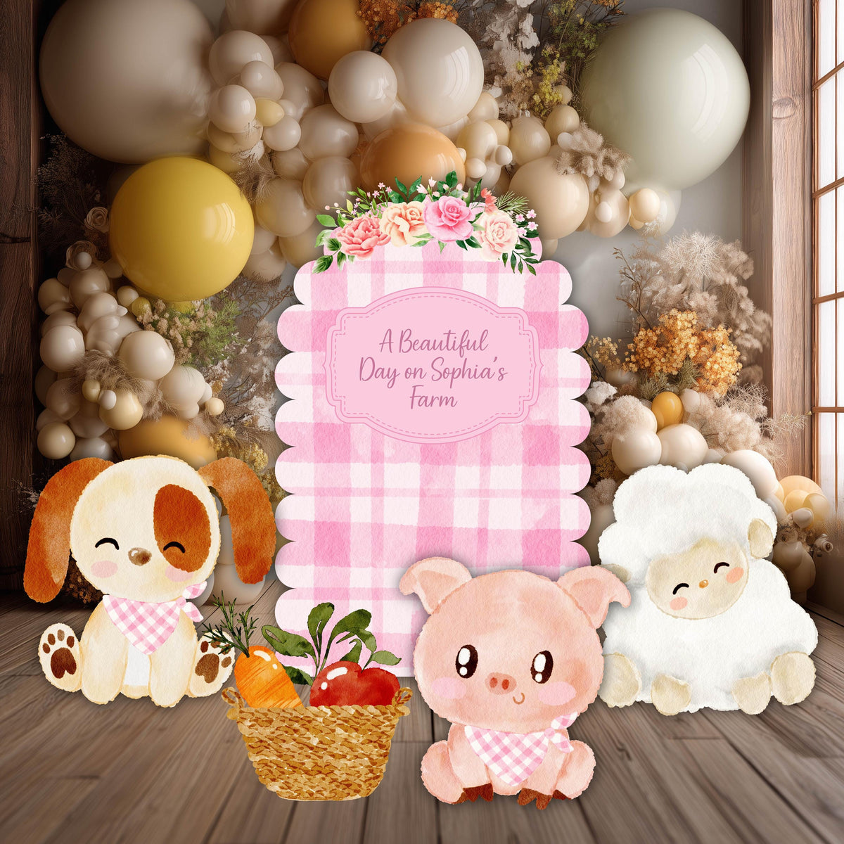 Pink Farm Animals Cutouts, Ranch Animals, Barnyard Birthday Props, Personalized Baby Shower, Centerpieces