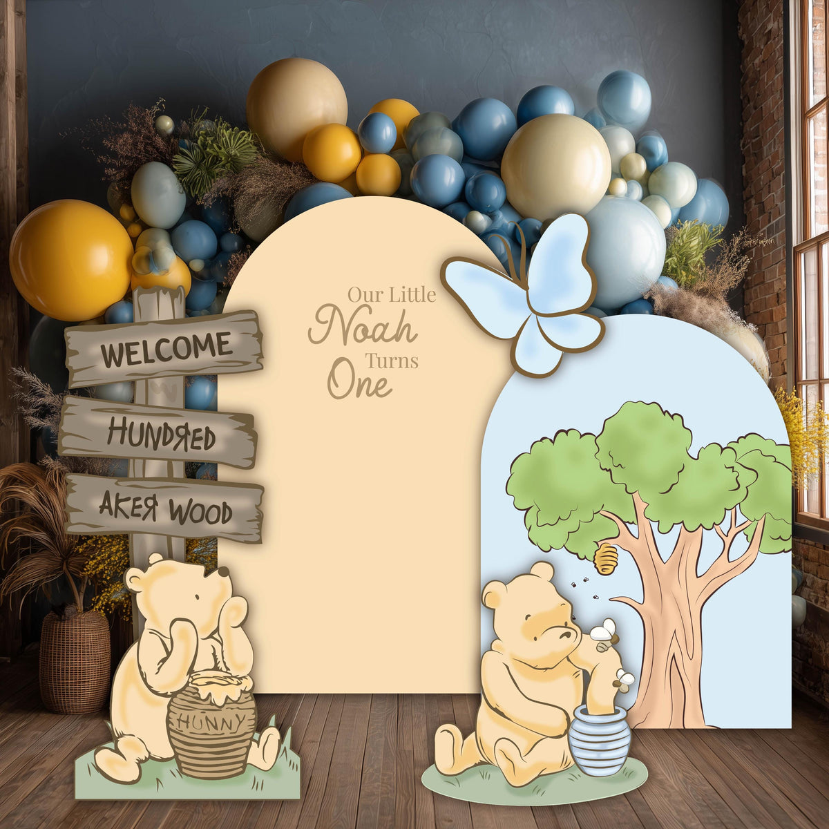 Classic Honey Bear Cutouts (Double Arch with Signpost), Baby Shower Decor, Backdrop, Baby Boy, Bear Props, 1st Birthday