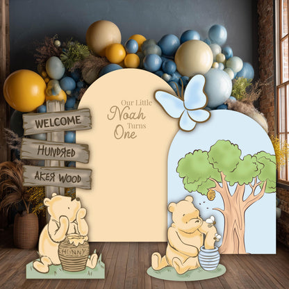 Classic Honey Bear Cutouts (Double Arch with Signpost), Baby Shower Decor, Backdrop, Baby Boy, Bear Props, 1st Birthday