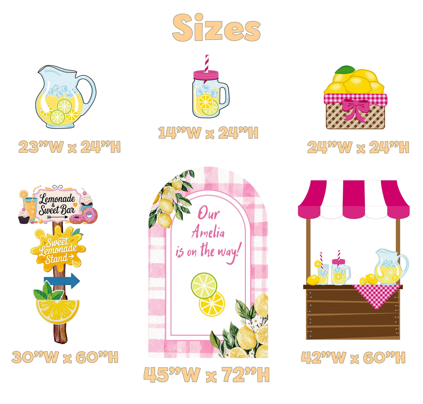 Lemonade Party Cutouts (Lemonade Stand), Main Squeeze, Backdrop, Two Sweet Birthday, Pink Lemonade Decor, Baby Shower, Summer Party, Lemonade Stand