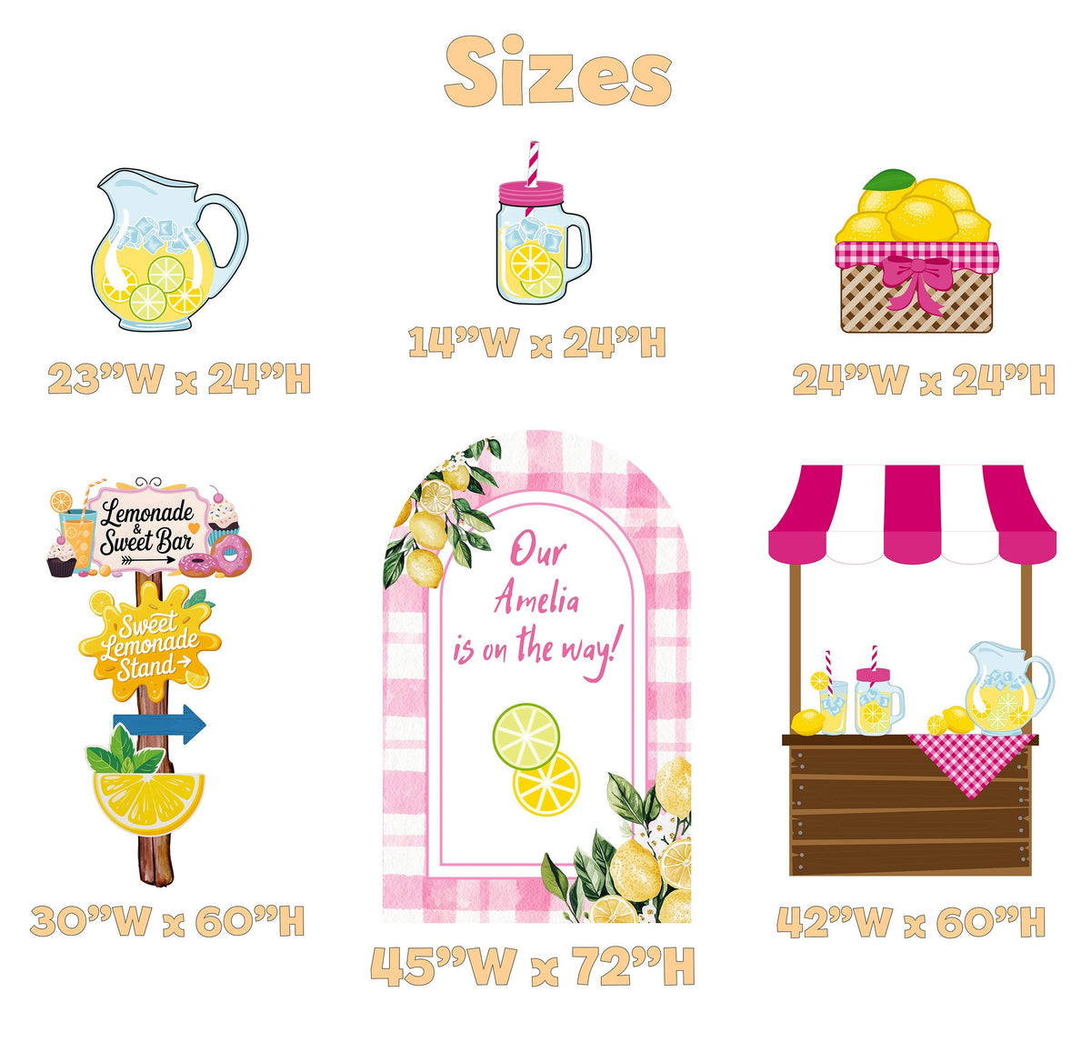 Lemonade Party Cutouts (Lemonade Stand), Main Squeeze, Backdrop, Two Sweet Birthday, Pink Lemonade Decor, Baby Shower, Summer Party, Lemonade Stand
