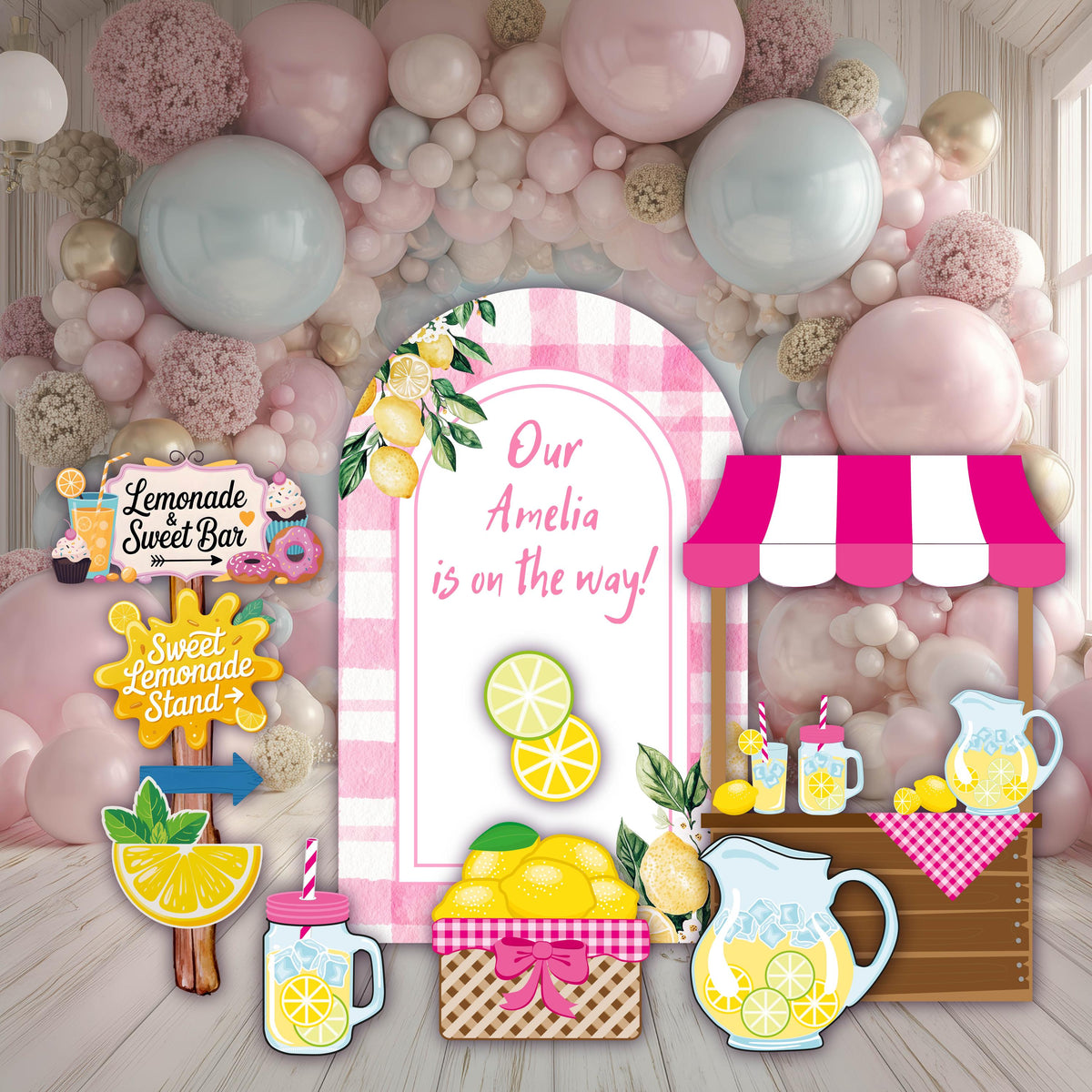 Lemonade Party Cutouts (Lemonade Stand), Main Squeeze, Backdrop, Two Sweet Birthday, Pink Lemonade Decor, Baby Shower, Summer Party, Lemonade Stand