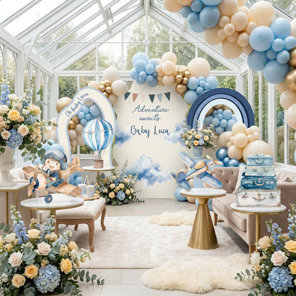 Blue Aviator Cutout (Cloud & Rainbow), Time flies, Adventure Baby Shower, Hot Air Balloon, Airplane Backdrop, Birthday Decor, Baby Boy, Centerpieces