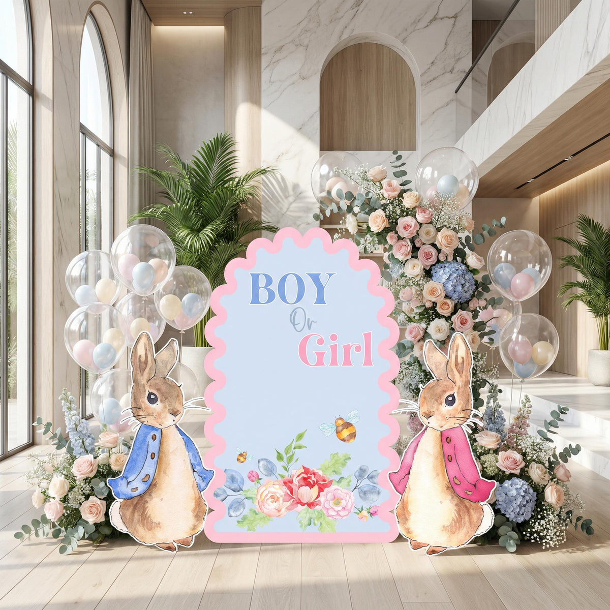 Garden Bunny Cutout, Baby Shower, Twins Backdrop, Gender Reveal, First Birthday, Baby Girl, Newborn, Birth Announcement, Baby Announcement