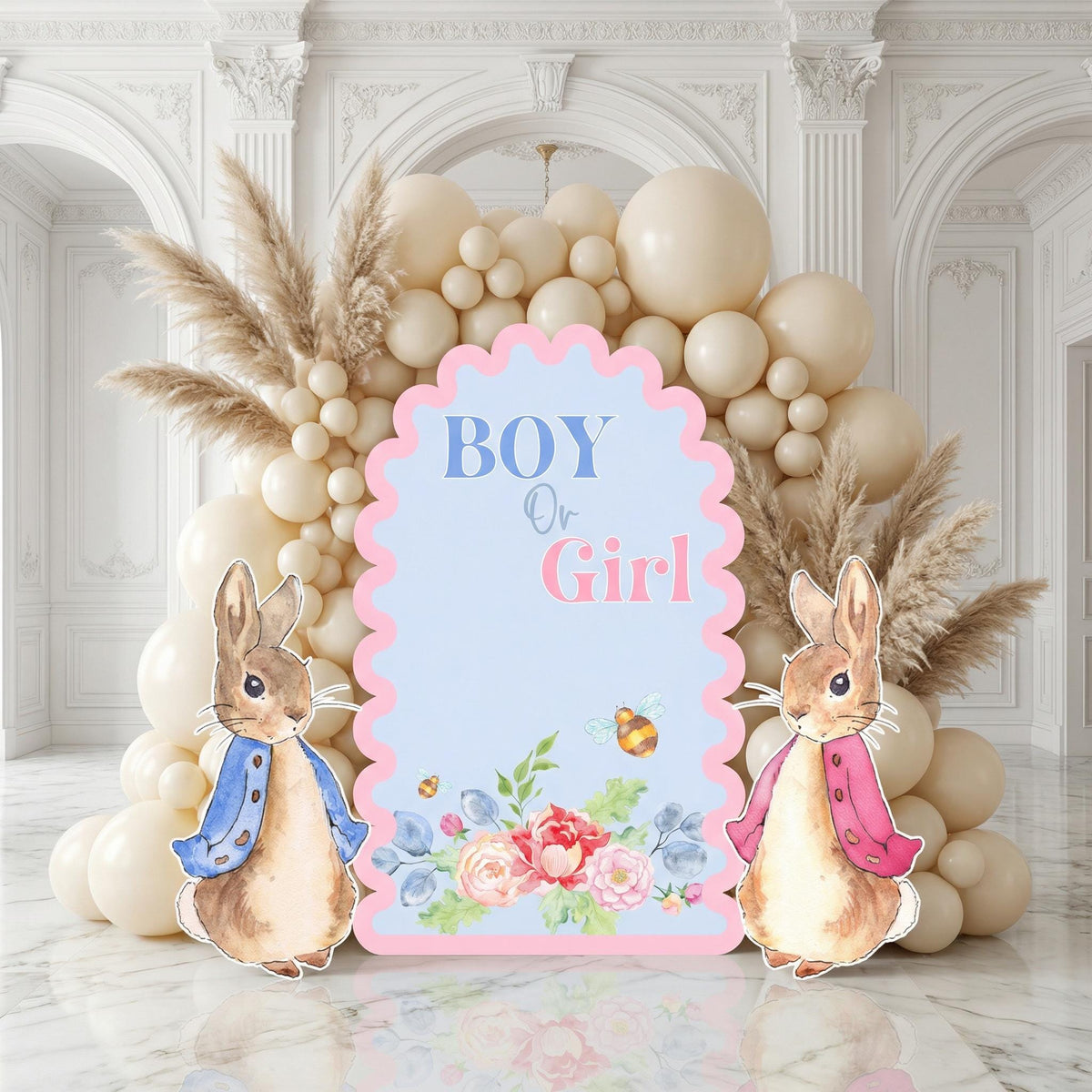 Garden Bunny Cutout, Baby Shower, Twins Backdrop, Gender Reveal, First Birthday, Baby Girl, Newborn, Birth Announcement, Baby Announcement