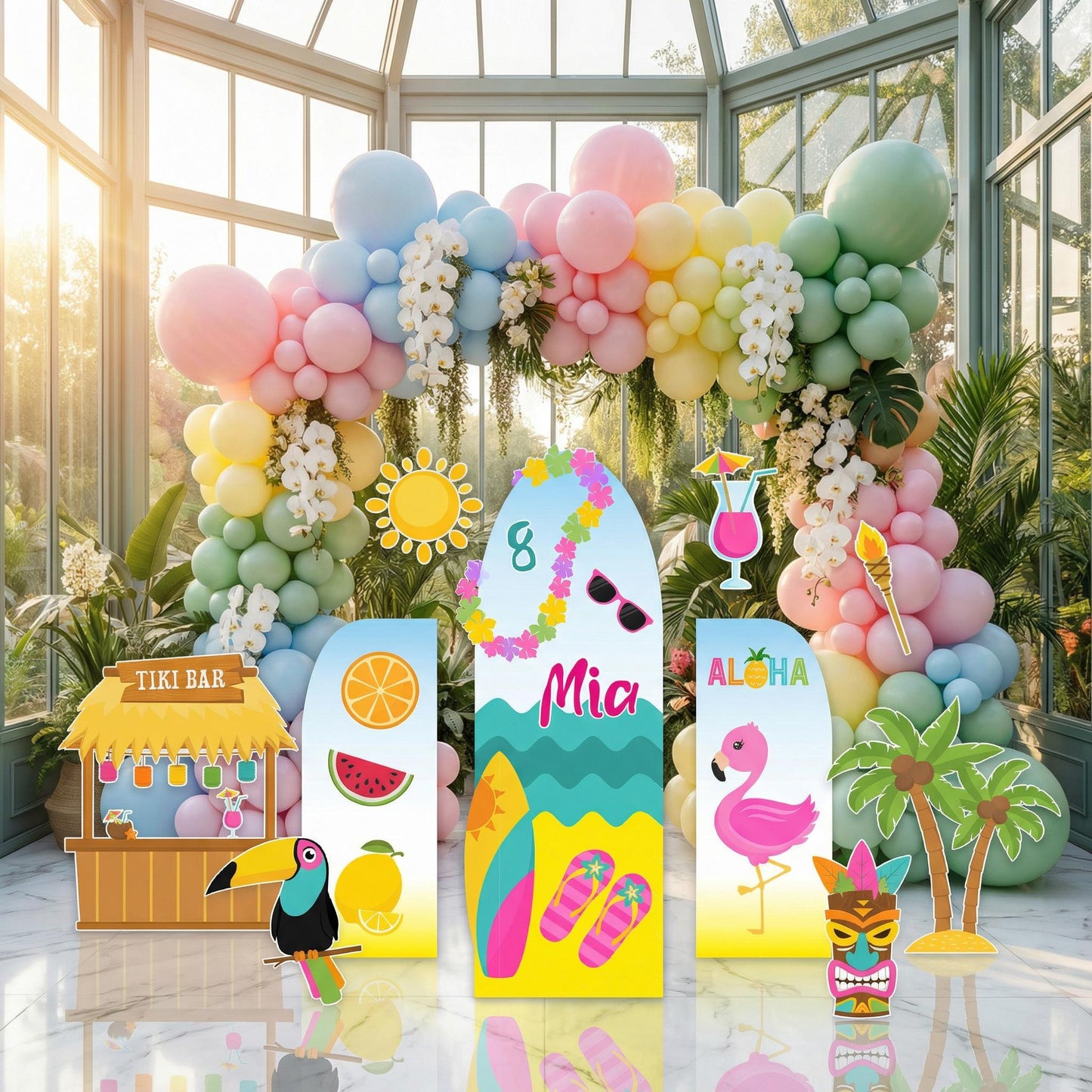 Hawaiian Birthday Cutouts — custom party decor, printed and cut to shape