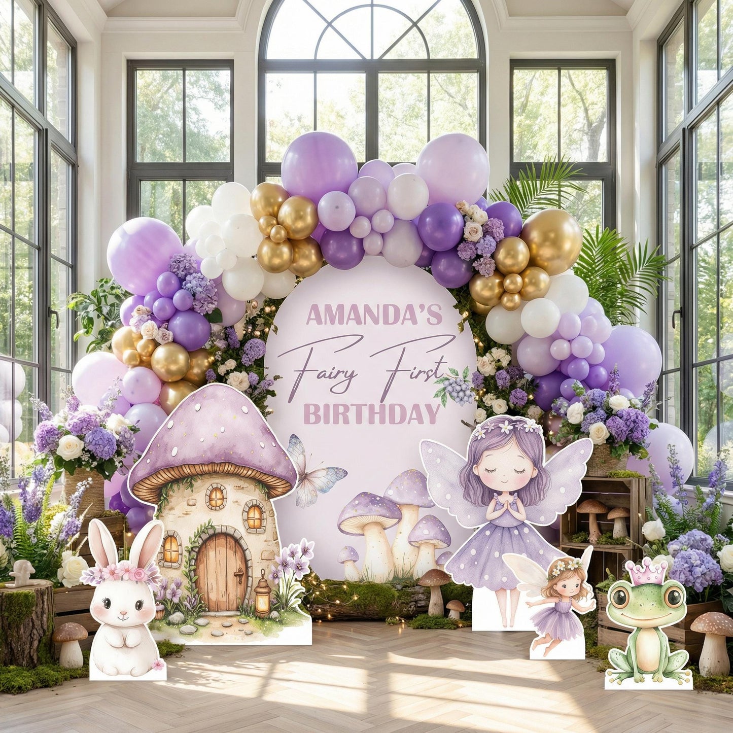 Purple Fairy First Birthday Cutout, Fairy Garden, Whimsical Fairy Baby Shower, Enchanted Fairy, Fairytale, Princess, Mushroom Backdrop