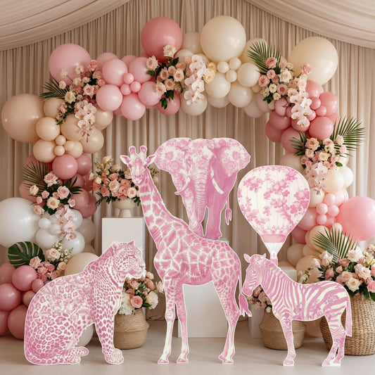 Pink Toile Safari Animals Cutouts — custom party decor, printed and cut to shape