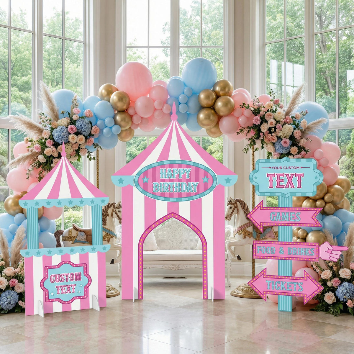 Pastel Pink Circus Party Cutouts, Carnival Baby Shower, Girls 1st Birthday Decor, Circus Tent, Photo Booth Frame, Custom Sign
