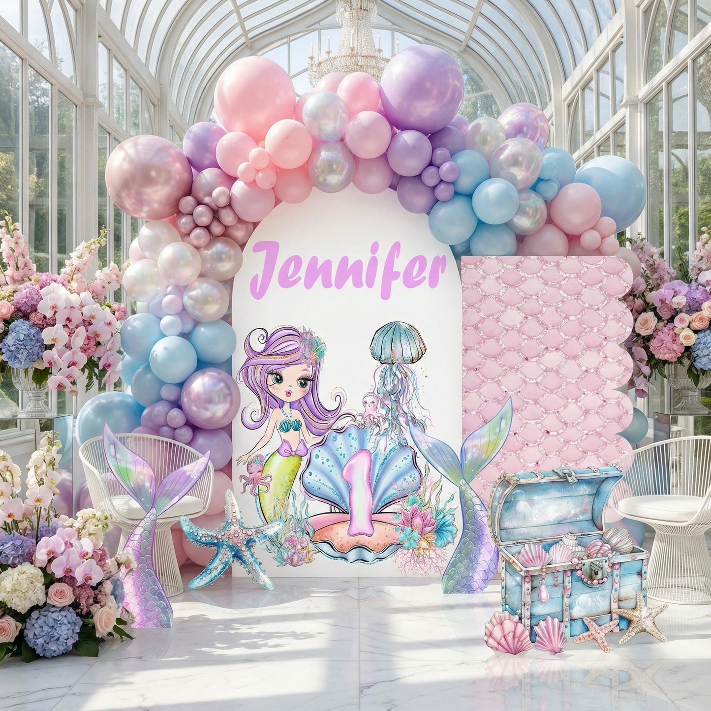 Personalized Mermaid Backdrop, Mermaid Cutouts, Birthday Party Decor, Birthday Props, Under The Sea Party, Arch Backdrop, Mermaid Tails