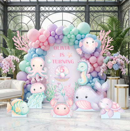 Pastel Sea Animals Cut Out Set — custom party decor, printed and cut to shape