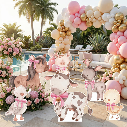 Pink Farm Animals Cutouts — custom party decor, printed and cut to shape