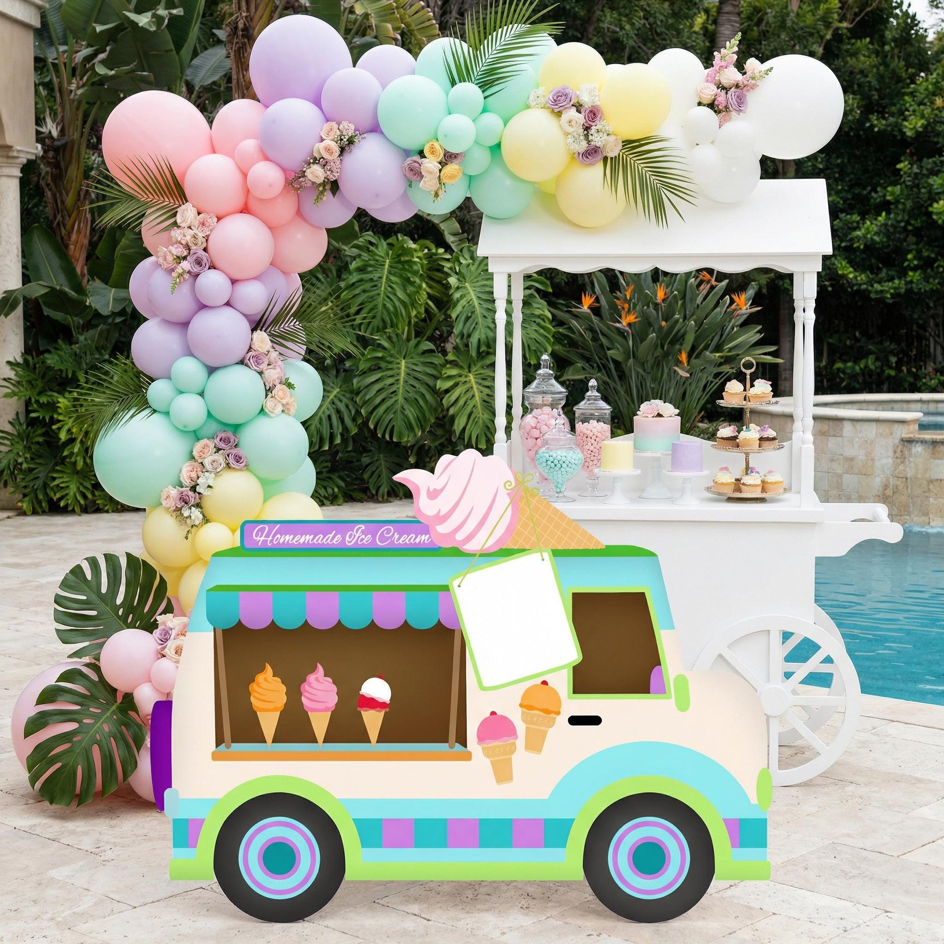 Ice Cream Truck Cutouts, Two Sweet Birthday, Ice Cream Van Baby Shower, Candy Theme Decor, Lawn Sign, Ice Cream Party Backdrop, Props