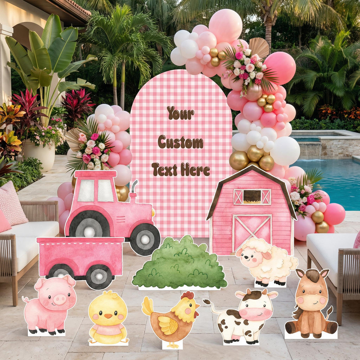 Farm Animals Cutouts Set, Baby Girl, Barnyard Birthday Prop, Standee, Pink Baby Shower, Farm Themed Party Decor, Centerpieces, Yard Sign