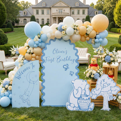Classic Honey Bear Blue Outline Cutouts — custom party decor, printed and cut to shape