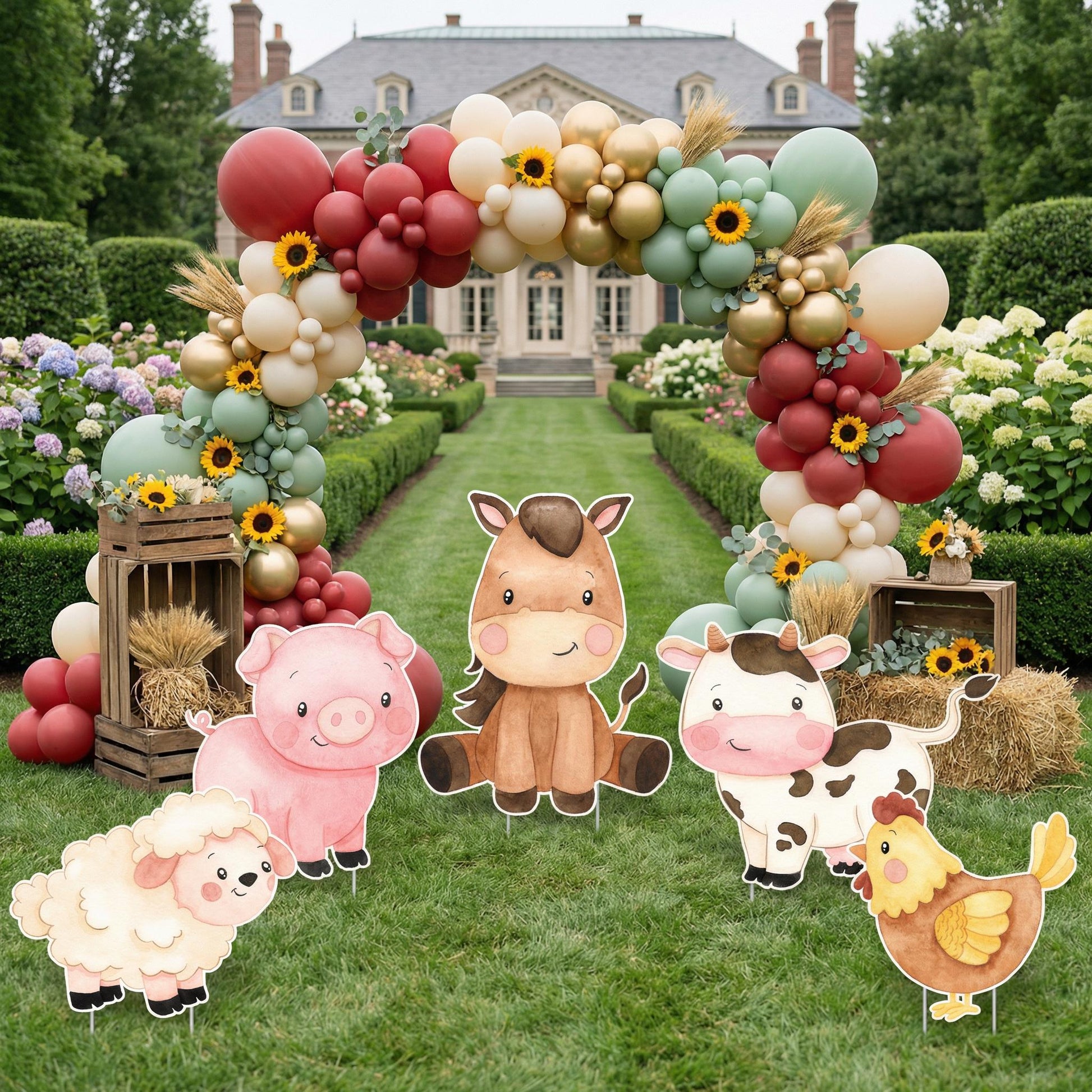 Watercolor Farm Animals Cutouts Set — custom party decor, printed and cut to shape