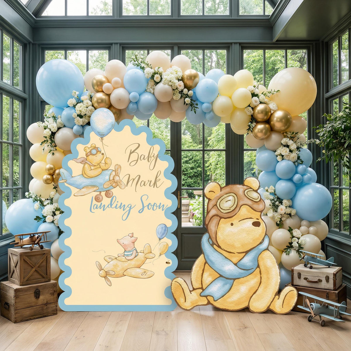 Classic Blue Honey Bear Cutouts, Airplane, Boy Baby Shower Decor, Backdrop, Yard Sign, Aviator Bear, First Birthday, Classic Bear