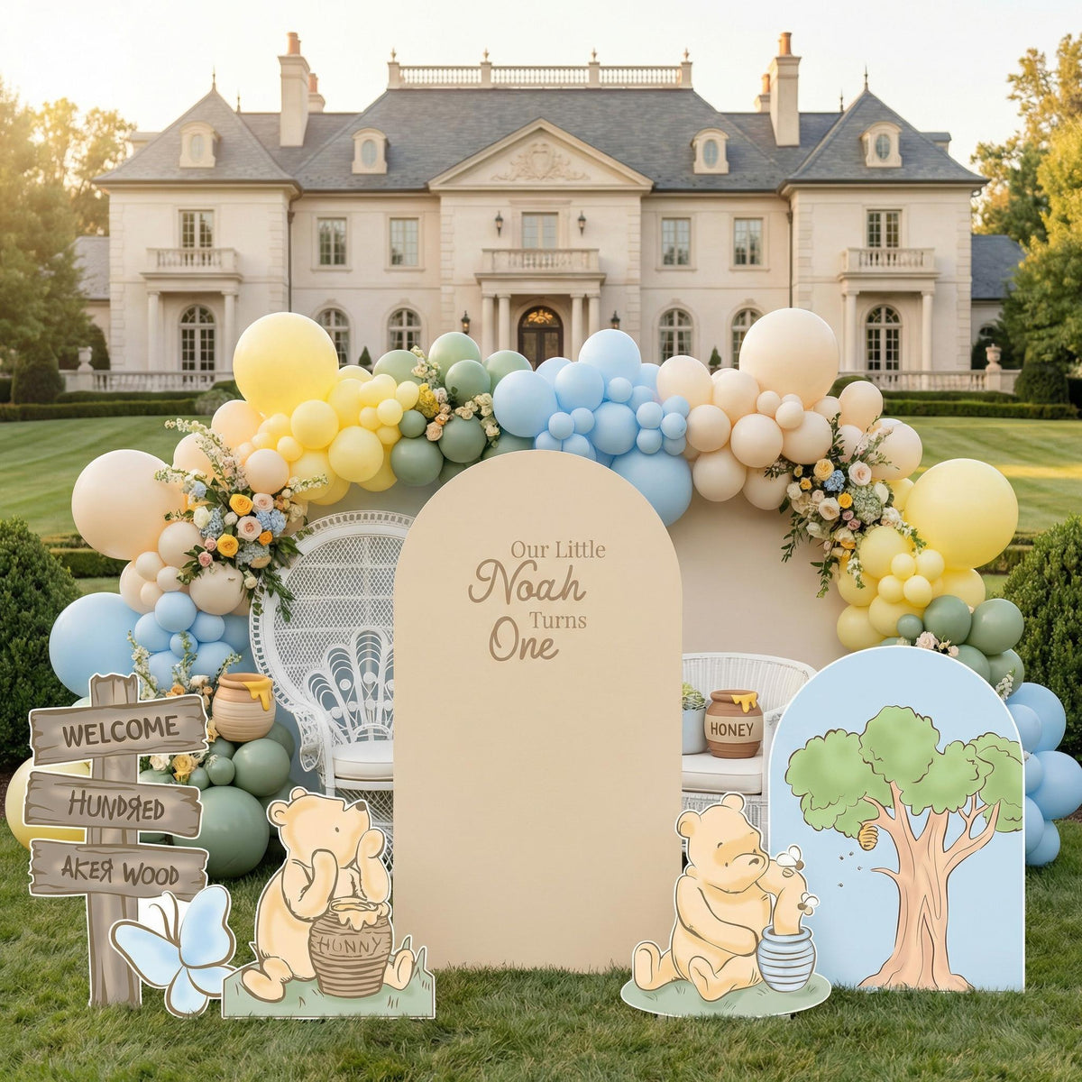 Classic Honey Bear Cutouts (Double Arch with Signpost), Baby Shower Decor, Backdrop, Baby Boy, Bear Props, 1st Birthday
