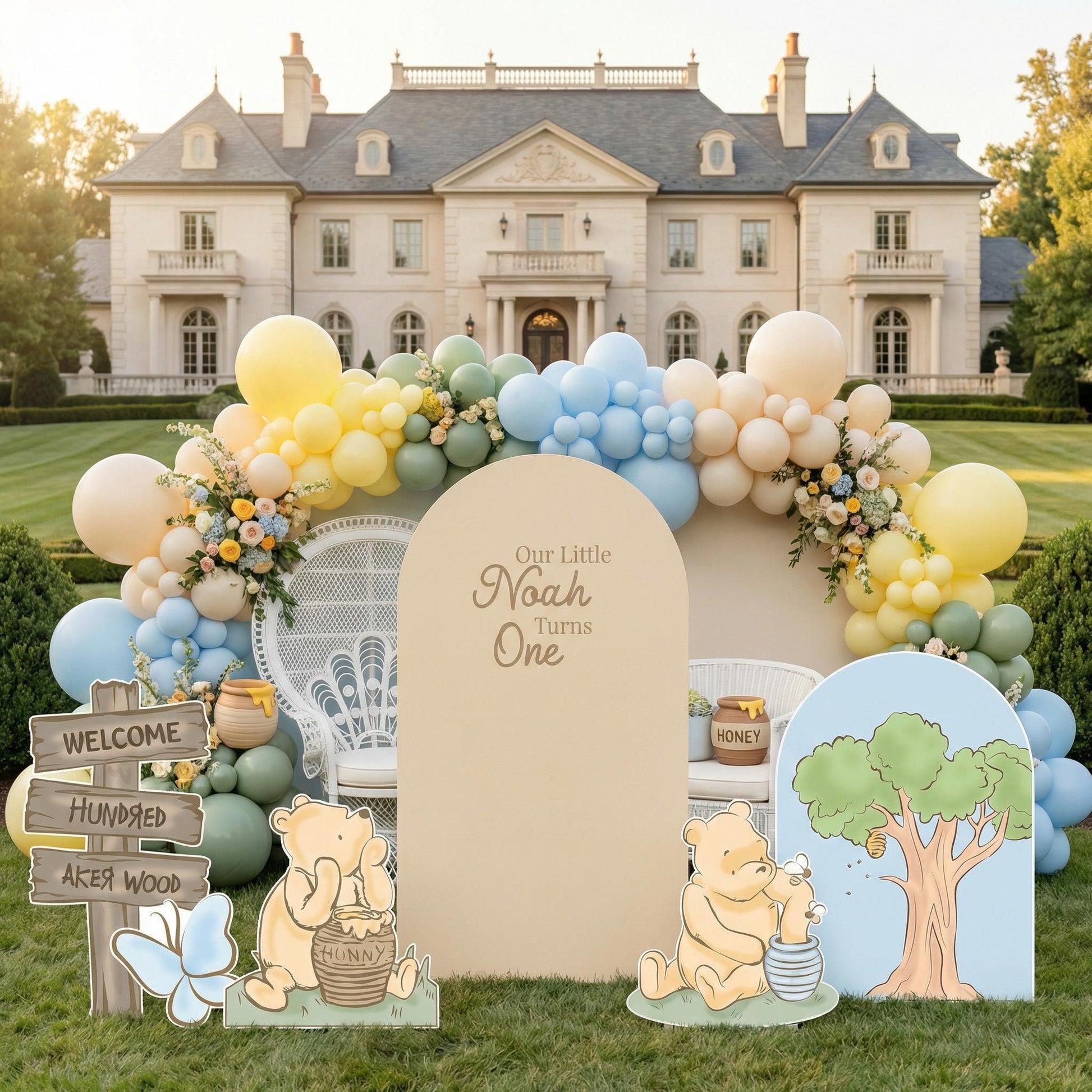 Classic Honey Bear Cutouts (Double Arch with Signpost), Baby Shower Decor, Backdrop, Baby Boy, Bear Props, 1st Birthday