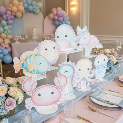 Sea Animals Double-Sided Table Centerpieces Set 8 — custom party decor, printed and cut to shape