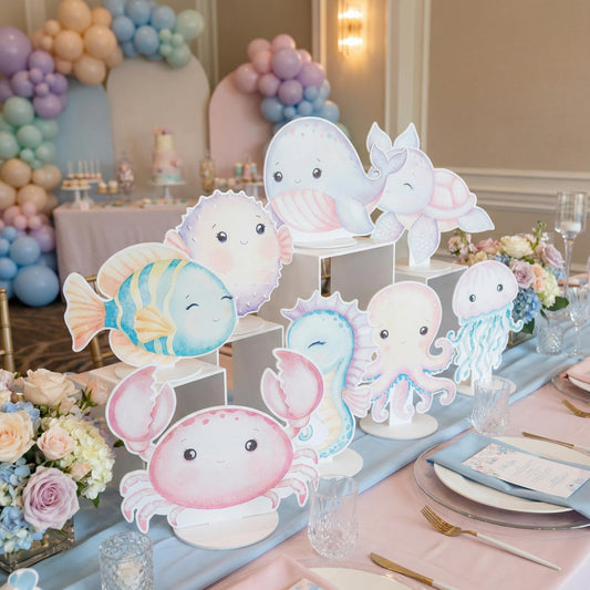 Sea Animals Double-Sided Table Centerpieces Set 8 — custom party decor, printed and cut to shape