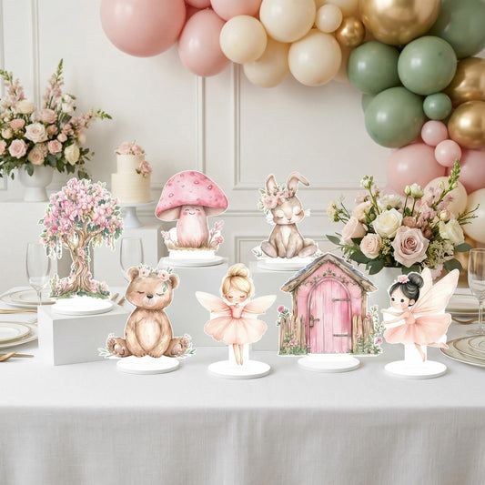 Pink Fairy Double-Sided Table Centerpieces Set 7 — custom party decor, printed and cut to shape