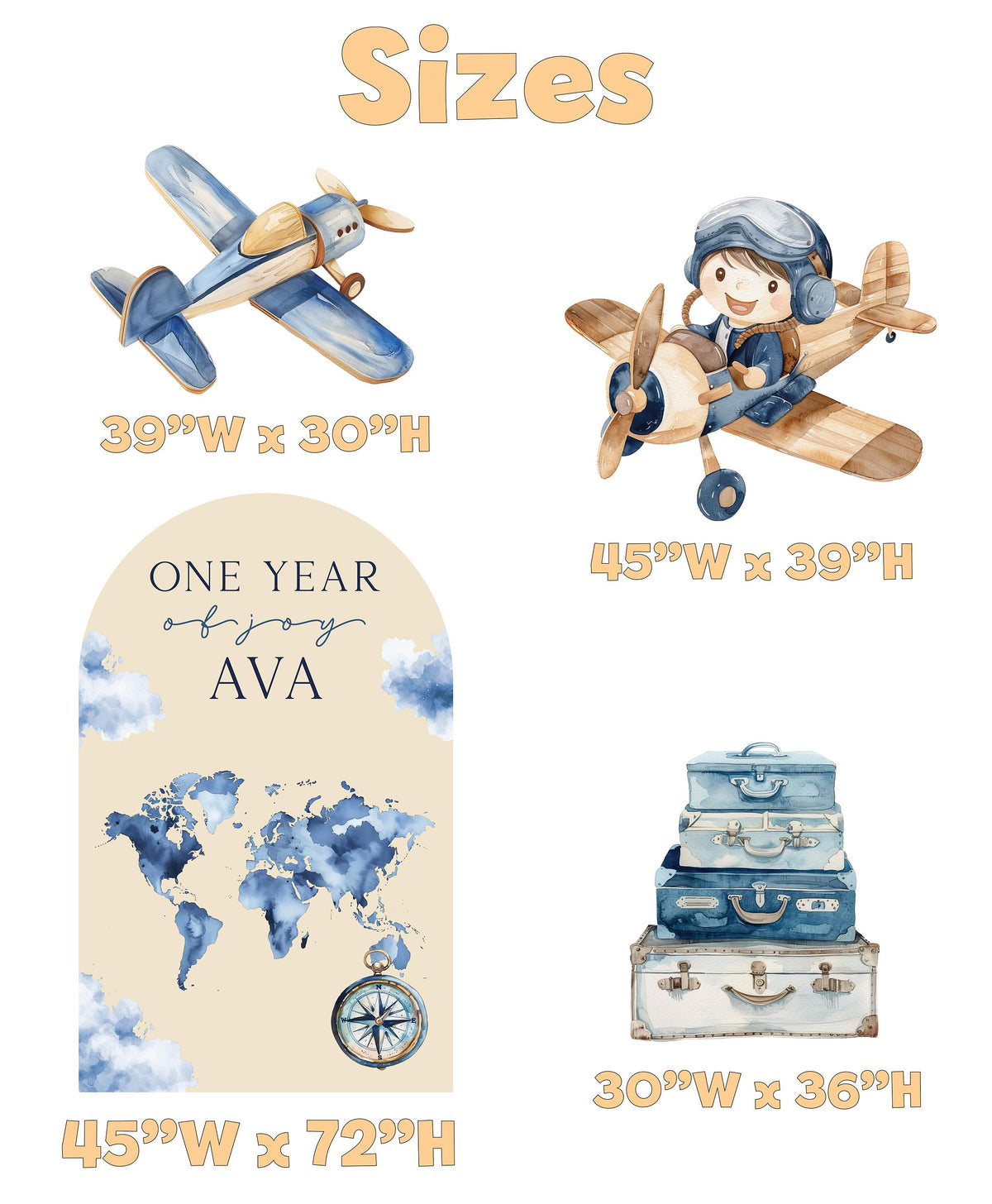 Blue Aviator Cutout (World Map Arch), Time flies, Adventure Baby Shower, Hot Air Balloon, Airplane Backdrop, Birthday Decor, Baby Boy, Centerpieces