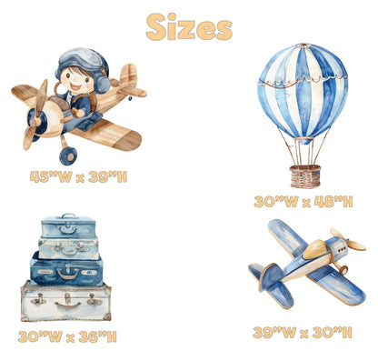 Blue Aviator Cutout (Two Planes), Time flies, Adventure Baby Shower, Watercolor Hot Air Balloon, Airplane Backdrop, Birthday Decor,Baby Boy,Centerpieces