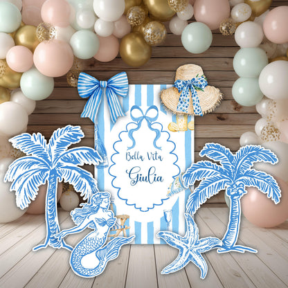 Mediterranean Birthday Cutouts (Palms & Seahorse), Amalfi Coast Bridal Shower Decor, Baby Shower, Bachelorette Backdrop