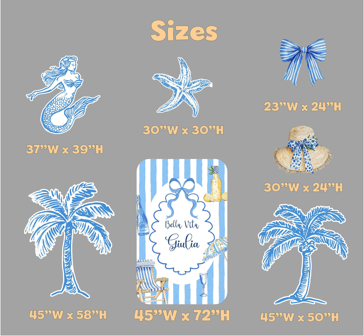 Mediterranean Birthday Cutouts (Palms & Seahorse), Amalfi Coast Bridal Shower Decor, Baby Shower, Bachelorette Backdrop