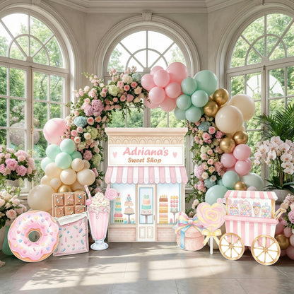 Candyland Cutouts Decor (Sweet Shop Storefront), Candy Shop Backdrop, Two Sweet Birthday, Ice Cream Baby Shower, Lollipop, Donuts, Candy Theme Decor, Sweet Store