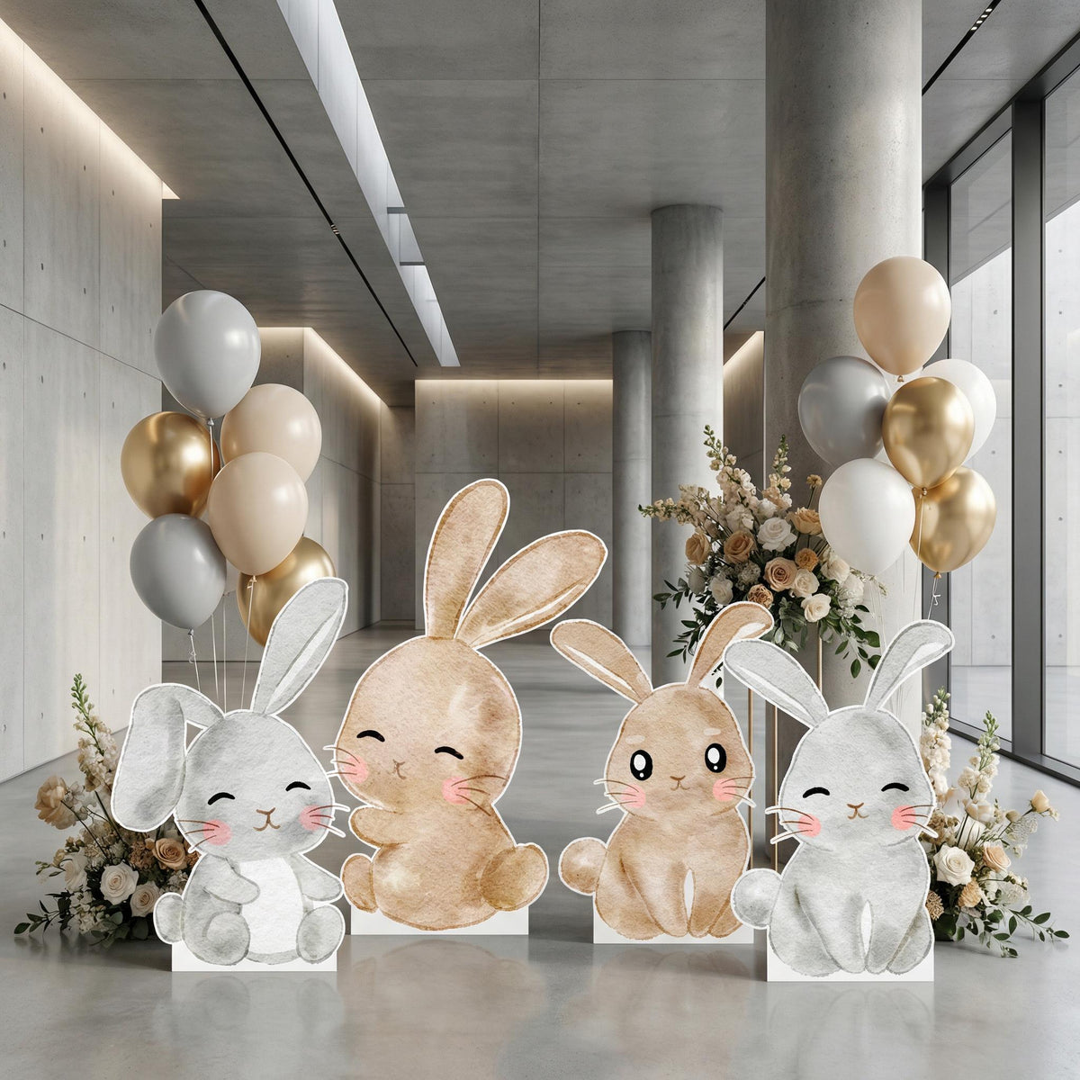 Woodland Bunny Cutouts Set 4, Baby Shower Decor, Backdrop, Yard Sign, Easter Bunny, Rabbit