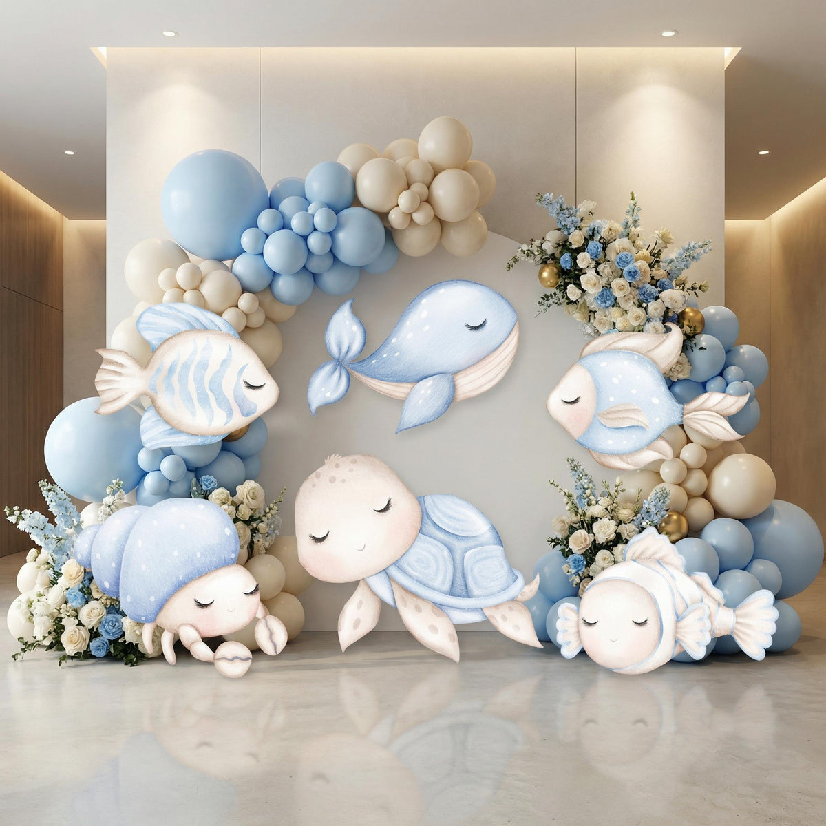Blue Sea Animals Cutouts, Set 6, Under the Sea Party, Ocean Animals Props, Baby Shower, First Birthday, Underwater