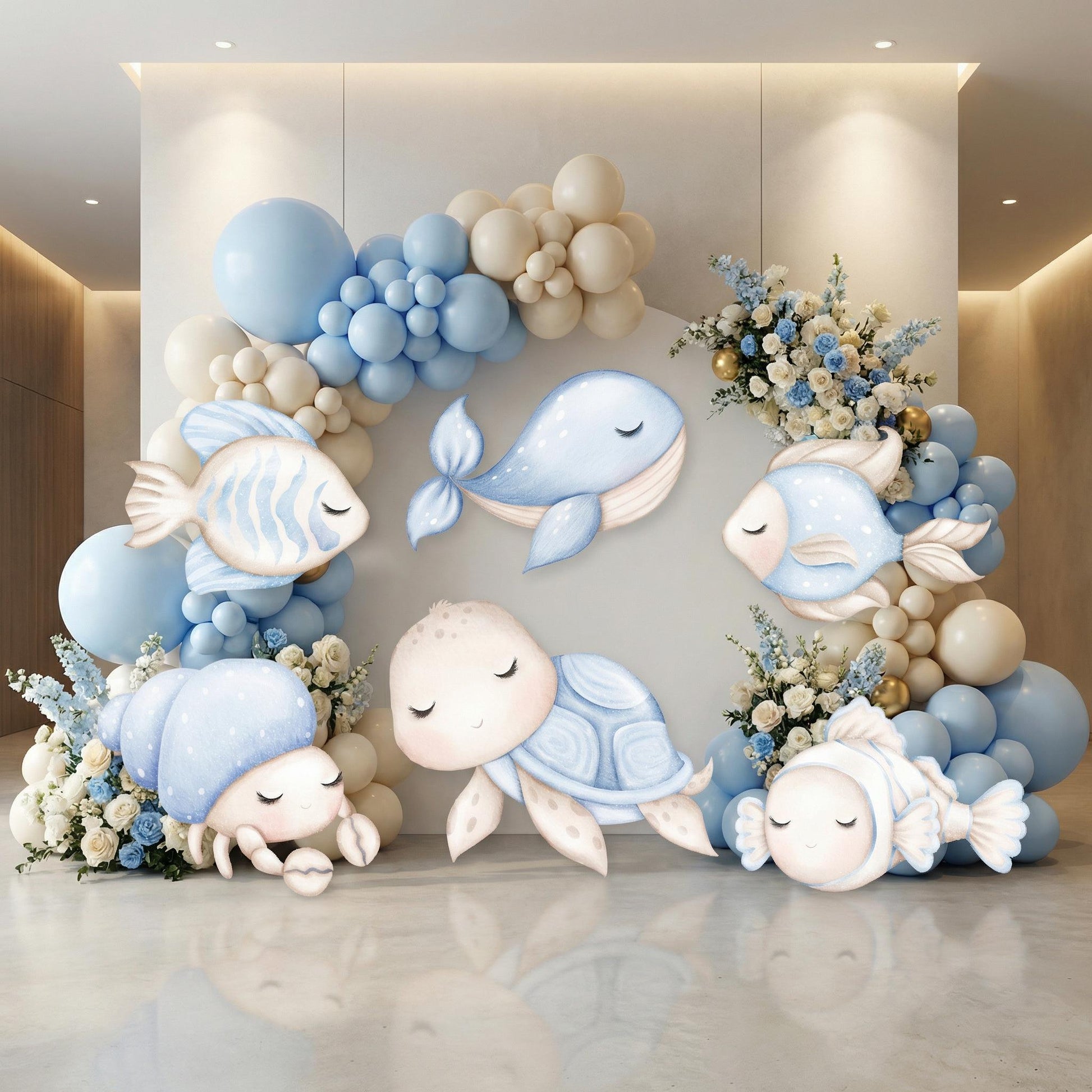 Blue Sea Animals Cutouts, Set 6, Under the Sea Party, Ocean Animals Props, Baby Shower, First Birthday, Underwater
