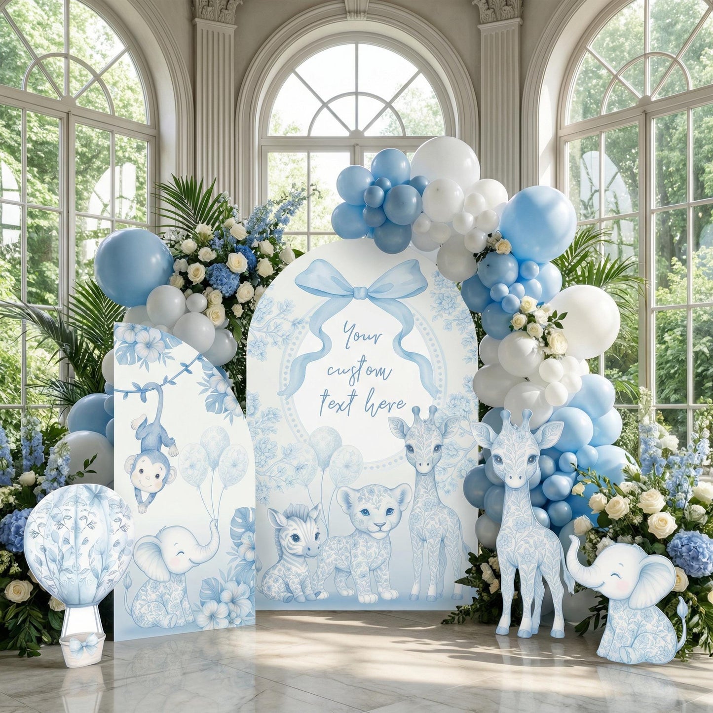 Blue Toile Safari Animals Cutouts — custom party decor, printed and cut to shape