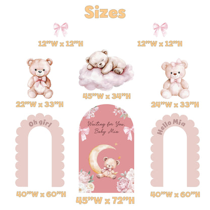 Pink Bear Cutouts, Girls First Birthday, We Can Bearly Wait, Baby Shower, Teddy Bear, Cute Bear, Pink Backdrop, Clouds