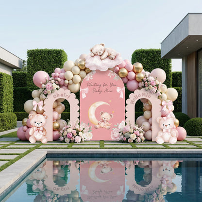 Pink Bear Cutouts, Girls First Birthday, We Can Bearly Wait, Baby Shower, Teddy Bear, Cute Bear, Pink Backdrop, Clouds