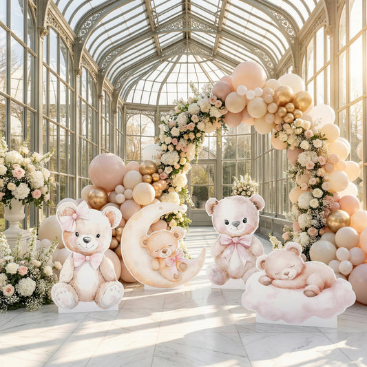 Pink Bear Cutouts Set 4 — custom party decor, printed and cut to shape
