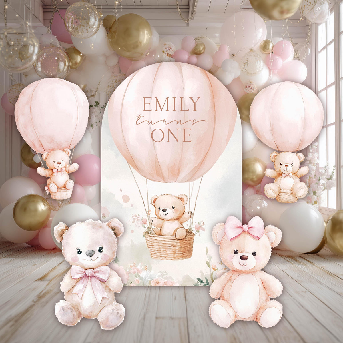 Pink Bear Cutouts, Girls First Birthday, We Can Bearly Wait, Baby Shower, Teddy Bear, Backdrop, Hot Air Balloon