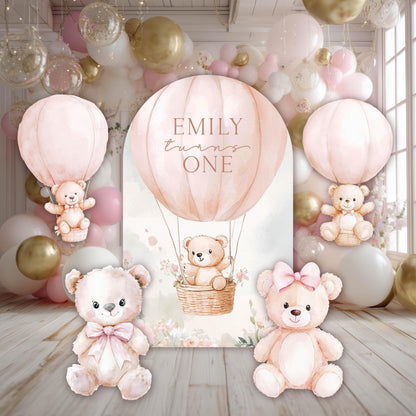 Pink Bear Cutouts, Girls First Birthday, We Can Bearly Wait, Baby Shower, Teddy Bear, Backdrop, Hot Air Balloon