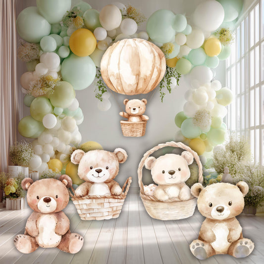 Boho Teddy Bear Cutouts — custom party decor, printed and cut to shape