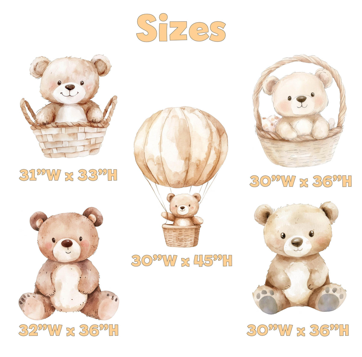 Boho Teddy Bear Cutouts, Neutral Bear Baby Shower, First Birthday, Party Props, Hot Air Balloon