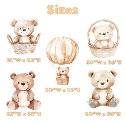 Boho Teddy Bear Cutouts, Neutral Bear Baby Shower, First Birthday, Party Props, Hot Air Balloon