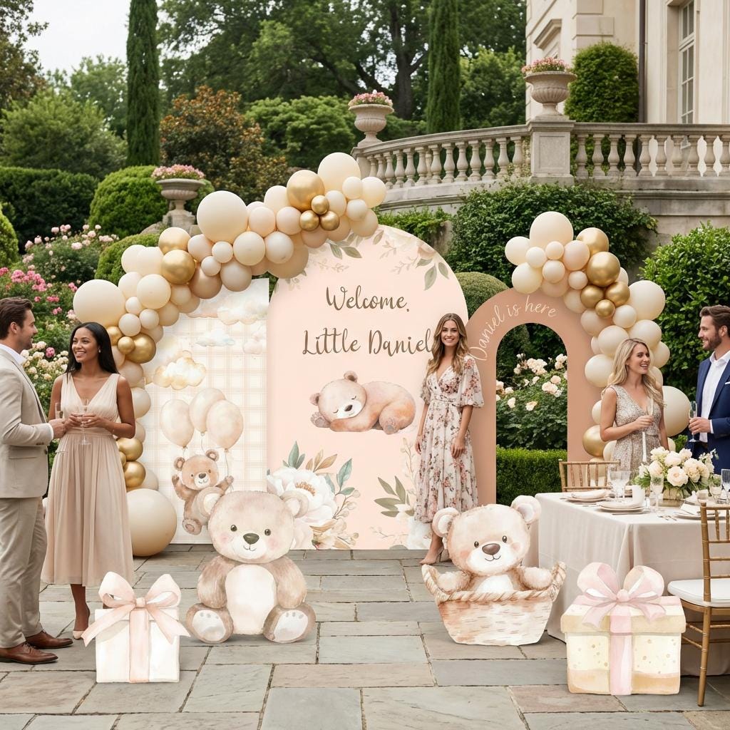 Neutral Bear Baby Shower Cutouts — custom party decor, printed and cut to shape