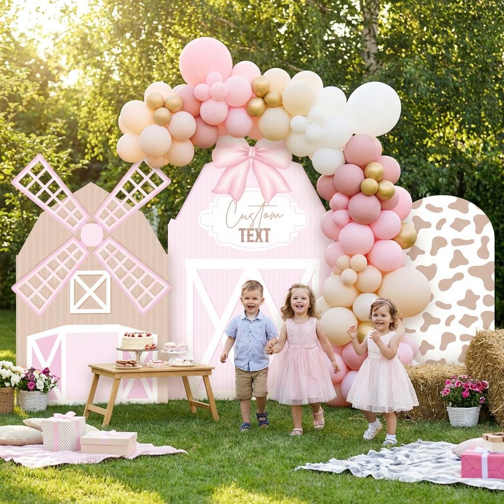 Pink Farm Party Cutouts — custom party decor, printed and cut to shape