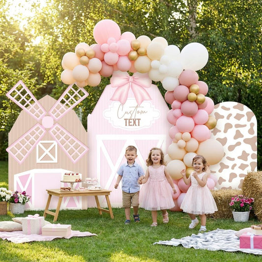 Pink Farm Party Cutouts — custom party decor, printed and cut to shape