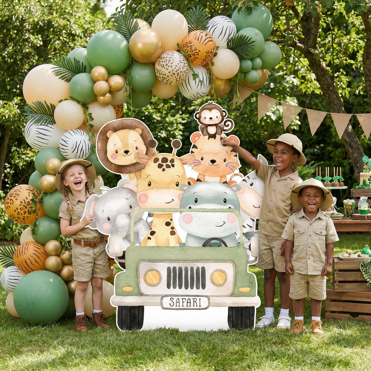 Safari Animals Truck Cutouts — custom party decor, printed and cut to shape
