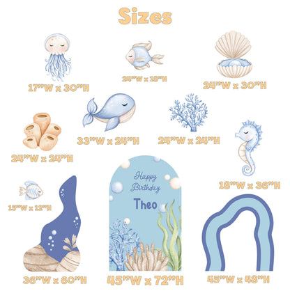 Blue Sea Animals Cutouts, Under the Sea Party, Ocean Animals Props, Baby Shower, Signs, Whale, Backdrop, Underwater Party