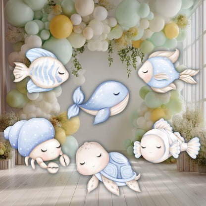 Blue Sea Animals Cutouts, Set 6, Under the Sea Party, Ocean Animals Props, Baby Shower, First Birthday, Underwater