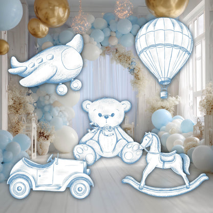 Blue Toile Teddy Bear Cutouts (Props Only), Chinoiserie Birthday, Toile de Jouy Backdrop, Baby Shower Decor, Teddy Bear